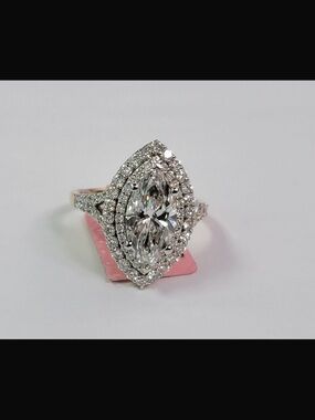 Marquise Double Halo Diamond Ring - 14k white and yellow gold!